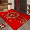 Novo capacho de entrada estilo chinês, decoração festiva para quarto de casamento, capacho de piso para hall de entrada, tapete antiderrapante, tapete de piso vermelho de veludo cristal