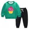Conjunto de suéter infantil outono e inverno 2023 estudantes novo dupla camada com pelúcia acolchoado quente inverno manga longa conjunto grosso