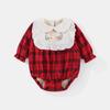 Ropa de Bebé Bolsa de Invierno Ropa de Pedo Cuello de Muñeca Mono para Bebé Niña Encaje Cuadros Conjunto de Otoño e Invierno para Bebé