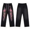 Hell Star Cruzamento de Fronteiras Marca da Moda Lavado e Desgastado Nfc Retrô Americano High Street Masculino Solto Feminino Conjunto de Moletom com Capuz
