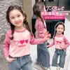 Camiseta de Manga Larga para Niños de Primavera y Otoño con Estampado de Tarjeta T Estilosa para Niña Manga Raglán Coreana Casual Combinable