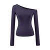 Camiseta de Color Sólido de Manga Larga con Hombros Descubiertos de Moda Otoño Nuevo Versátil Ajustada Top Básico