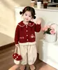 Cárdigan de punto para niña, nuevo estilo otoño/invierno, top de punto con estampado de hongos, lindo conjunto de hongos para bebés, estilo coreano y moderno