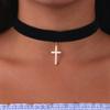 Moda Gótica Otoño e Invierno Colgante de Cruz Collar de Terciopelo de Ala Ancha Simple Combinable Corto Collar de Halloween