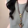 Novo Colar Longo de Pena Zen Estilo Chinês para Mulheres, Corrente Longa de Suéter Boêmia Vintage, Acessório de Pescoço Estilo Étnico