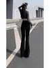 Calça Jeans Bootcut Preta para Mulheres 2025 Primavera & Outono Novo Cintura Alta Slim Stretch Flare Estilo Coreano Comprimento Total Calça Ferradura