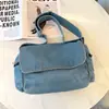 Bolsa de Ombro Única Ins Japonesa Coreana Tendência Unissex Bolsa de Jeans Lavado Retrô Grande Capacidade Versátil Resistente ao Desgaste Bolsa Transversal