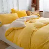 Conjunto de quatro peças de leite veludo espesso de inverno, conjunto de três peças de flanela, lençol e capa de edredom, antiestático para dormir nu, impressão e tingimento reativos