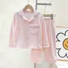 Novos Pijamas de Algodão Outono Conjunto Cardigan com Lapela para Crianças Médias e Grandes Manga Longa Roupas de Casa A-Class Cor Sólida Roupa Infantil Venda por Atacado