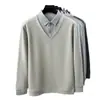 Camisa de Tricô Masculina Dois em Um Estilo Old Money Outono 2026 Nova Camisa Casual Masculina com Gola Imitação de Caxemira