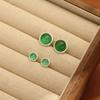 Pendientes Redondos de Ágata Verde Guofeng Sencillos Combinan con Todo Pasador de Plata 925 Chapado en Oro Pendientes Geométricos Pendientes Versátiles para Mujer