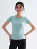 Camiseta de fitness sin costuras de punto ajustada para mujer, cuello redondo, mangas raglán, corte texturizado, alta elasticidad, transpirable, manga corta para entrenamiento deportivo