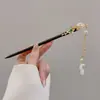 Nueva Horquilla de Lujo Estilo Chino Imitación Ébano con Borlas de Estilo Antiguo para Mujer, Adecuada para Cabello Grueso