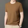 Tiktok masculina verão novo waffle manga curta masculina solta fina Respirável Alta elasticidade masculina gola redonda Camiseta
