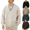 Nuevo Suéter de Cuello Henley Redondo Color Sólido Holgado Casual Cardigan de Punto Estilo Rústico Americano Fresco Estilo Masculino Transfronterizo En Stock