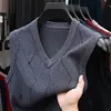 Colete de malha masculino transfronteiriço, roupa masculina casual de negócios, 6% lã, outono e inverno, cor sólida, padrão jacquard, gola V, suéter sem mangas