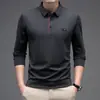 Camiseta de manga larga sin rastro para hombres de mediana edad con cuello de solapa Primavera y Otoño 2024 Top Casual de Negocios Holgado Polo de Papá