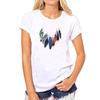 Camiseta de verano 2021 para estudiantes de moda con estampado de plumas para mujer, manga corta transfronteriza, una generación de cabello