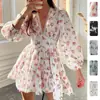 2026 Nova Roupa Feminina de Verão, Vestido Estilo Europeu e Americano Transfronteiriço, Vestido Curto Estampado de Renda Doce e Elegante com Ajuste na Cintura