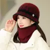 Traje de bufanda y sombrero de pelo de conejo para mujeres de mediana edad y ancianas, sombrero de lana de invierno y otoño para abuela, sombrero de algodón cálido con forro polar para madre