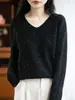 Tricô Francês Sem Costura Peça Única 100% Lã Pura Tricô com Gola V para Mulheres Outono e Inverno Novo Simples e Versátil Tricô para Usar por Baixo