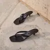 Versión de Piel de Oveja 2026 Nuevas Chanclas Genuinas de Cuero con Tacón Alto para Mujer, Pantuflas Cuadradas con Tacón de Gatito, Sandalias de Playa de Tacón de Aguja