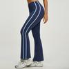 Calças de Yoga Listradas de Cintura Alta Estilo Europeu e Americano Transfronteiriço para Corrida e Esportes, Levanta Bumbum Pêssego, Calças de Fitness Nude Elásticas Boca de Sino