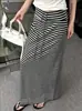 Falda retro casual a rayas para mujer, nueva falda de verano 2026 de corte ajustado a la cintura baja con cordón, falda recta que se ajusta a la cadera