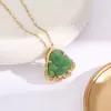Corrente de clavícula em aço titânio estilo nacional retrô pingente de cadeado da paz de jade temperamento versátil acessórios de estilo chinês de alta qualidade