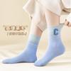 Calcetines de color degradado para mujer, calcetines hasta la mitad de la pantorrilla, de moda, combinables con todo, de primavera y otoño, de poliéster y algodón, absorbentes del sudor, transpirables, con letras, medias deportivas al por mayor