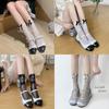 Calcetines finos de primavera y verano estilo lolita dulce puro con encaje, lazo vertical, perla, seda brillante, calcetines JK para la pantorrilla para niños