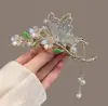 Presilha de Garra com Borla de Rosa de Fada Estilo Floresta para Mulheres, Presilha de Cabelo Grande Borboleta Fresca e Elegante para a Parte de Trás da Cabeça, Presilha de Tubarão