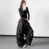 Calça cargo feminina cor damasco, novo estilo primavera/outono 2025, plissada, retrô americano, casual, solta, calça longa de perna larga oversized
