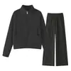 Conjunto de Sudadera Térmica de Forro Polar para Mujer Otoño Invierno Modal Algodón Generador de Calor Aminoácido Deportivo Casual Cuello Alto Manga Integrada Ropa Exterior Pantalones