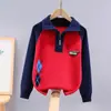 Suéter de Algodón Puro para Niños Estilo Otoño e Invierno, Camiseta Base de Punto para Niños Talla Mediana y Grande, Media Cremallera, Forrado de Felpa, Suéter Grueso para Niños