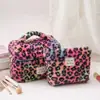 Bolsa de Cosméticos Transfronteriza, Gran Capacidad, Bolsa de Tocador Portátil de Felpa de Alta Gama, Bolsa de Almacenamiento de Viaje con Estampado de Leopardo, Bufanda Cálida