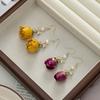 Pendientes de Gancho para Oreja Flor Eterna para Mujer Pendientes de Diseño de Nicho de Lujo Ligero Estilo Retro Hong Kong Elegante Lazo Pendientes de Zirconia Rosa