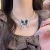 Collar de mariposa de diamantes de gota de aceite fresco de moda para mujer, diseño de nicho, temperamento moderno, sencillo collar plateado, cadena para clavícula