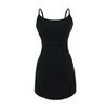 Falda de Tirantes Estilo Hepburn con Pliegues Franceses y Copas Integradas Color Sólido Adelgazante Vestido Negro Verano Nuevo Falda Casual para Mujer