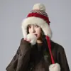 Gorro de Punto Bloque de Color Fair Isle para Mujer, Versátil Otoño e Invierno, Circunferencia de Cabeza Grande, Adelgazante de Rostro, Protector de Orejas, Cálido Gorro de Tejer