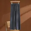 Pantalones de Punto de Lana 100% Pierna Ancha para Mujer Otoño Invierno Cintura Alta Adelgazantes Caída Pierna Recta Largo Hasta el Suelo Casual