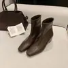 Botines Chuyuji de Gamuza con Tacón Grueso Delgado para Mujer, Novedad Otoño/Invierno 2026 Botines Cortos Negros de Tacón Grueso con Punta Cuadrada