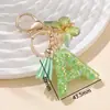 Nuevo Estilo Llavero de Letra Inglesa Verde Epoxi con Lentejuelas, Colgante de Borla de Moda Europea y Americana para Bolsos