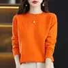 Suéter 100% Lã Pura para Mulheres, Novo Estilo Outono e Inverno, Cor Sólida, Suéter de Tricô Simples Pulôver, Top Base Soltinho, Versátil