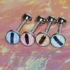 Piercing de Língua de Quatro Cores com Design de Gotejamento de Óleo, Joia de Língua Revestida de Aço Inoxidável, Novo Anel de Língua Olho de Gato com Espiral Externa 1.6 Acessório de Piercing