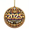 Decorações de Coroa para o Ano Novo Feliz 2025 em Acrílico - Impressão Plana 2D, Pingente Charmoso, Multiuso