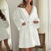 2025 Novo Outono Estilo Europeu e Americano Algodão Puro Jacquard Alça Manga Morcego Pijama Solto e Confortável Roupa de Casa Feminina