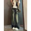 Jeans Largos Desgastados Estilo Americano Super Bonito Feminino Outono 2026 Novo Estilo Afinando Sabre Super Quente Calças Wide Leg Comprimento Total