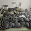 Juego de Cuatro Piezas de Algodón Puro Lavado Estilo Sueño Nude, Sábana Bajera y Funda Nórdica Estilo Ins Amigables con la Piel, Juego de Tres Piezas de Sábana Bajera para Cama de Dormitorio Fresco Pequeño