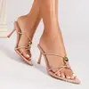 Sandalias de Tacón Alto con Tiras Finas de Primavera para Mujer, Zapatos de Tacón Alto Abiertos de Moda con Punta Fina y Decoración de Hebilla Metálica, Tacones de Aguja